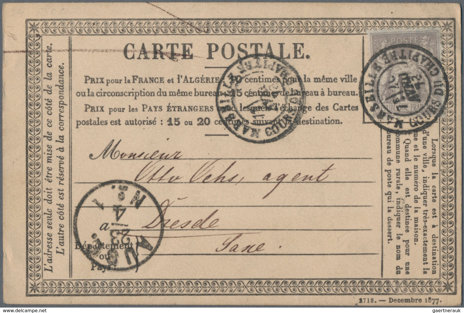 Frankreich: 1877/78 Approx. 20 Precursor Cards (cartes Précuseurs), Some Errors In The Print Data (m - Verzamelingen