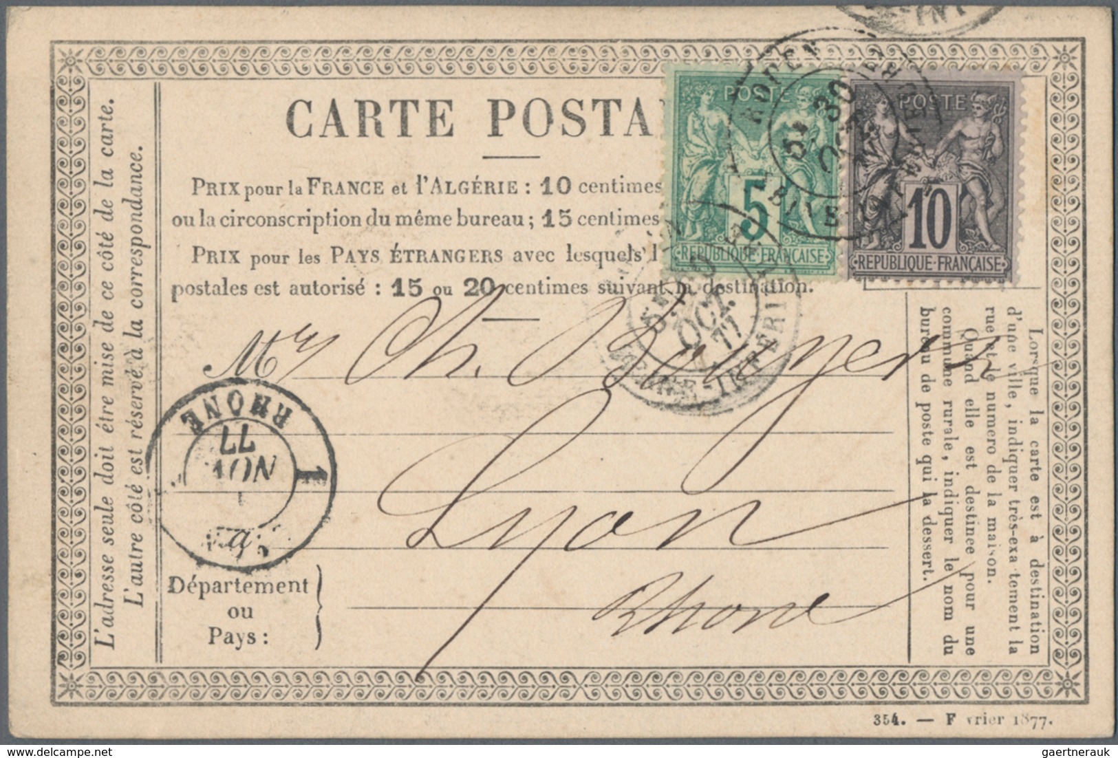 Frankreich: 1877/78 Approx. 20 Precursor Cards (cartes Précuseurs), Some Errors In The Print Data (m - Sammlungen