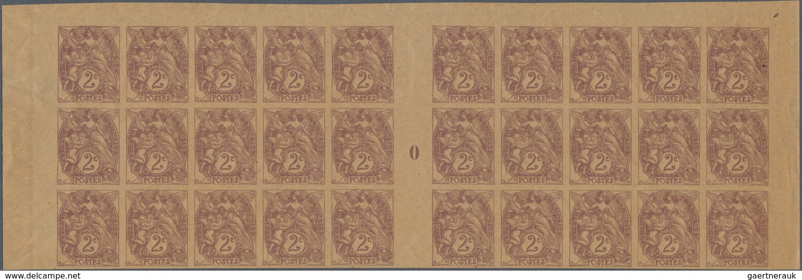 Frankreich: 1920, Blanc 2c. Brown-lilac On Cream GC Paper IMPERFORATE, Gutter Block Of 30 Stamps Wit - Colecciones Completas