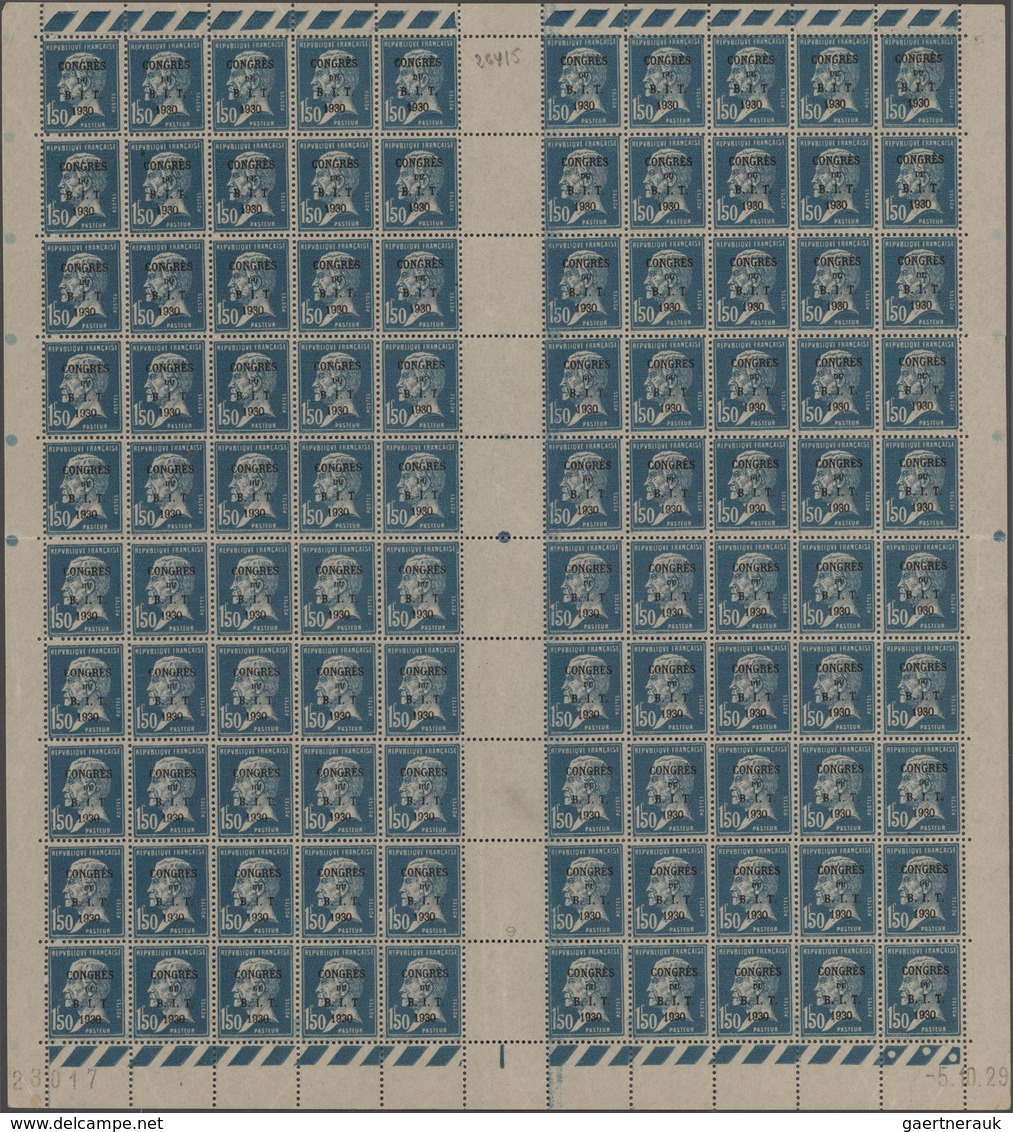 Frankreich: 1930, BIT Congress, Overprint Issue, Both Values In Gutter Sheets Of 100 Stamps (folded/ - Colecciones Completas