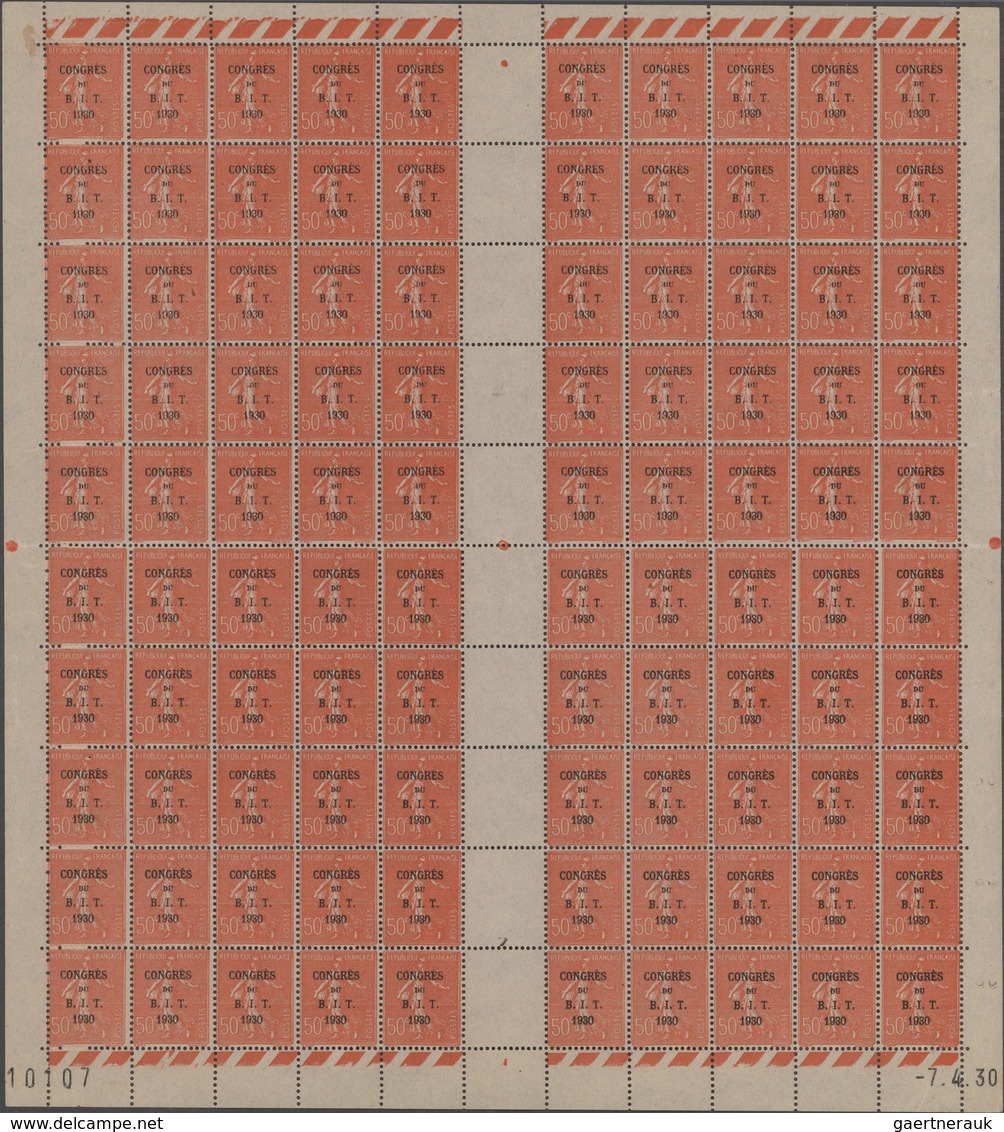 Frankreich: 1930, BIT Congress, Overprint Issue, Both Values In Gutter Sheets Of 100 Stamps (folded/ - Sammlungen