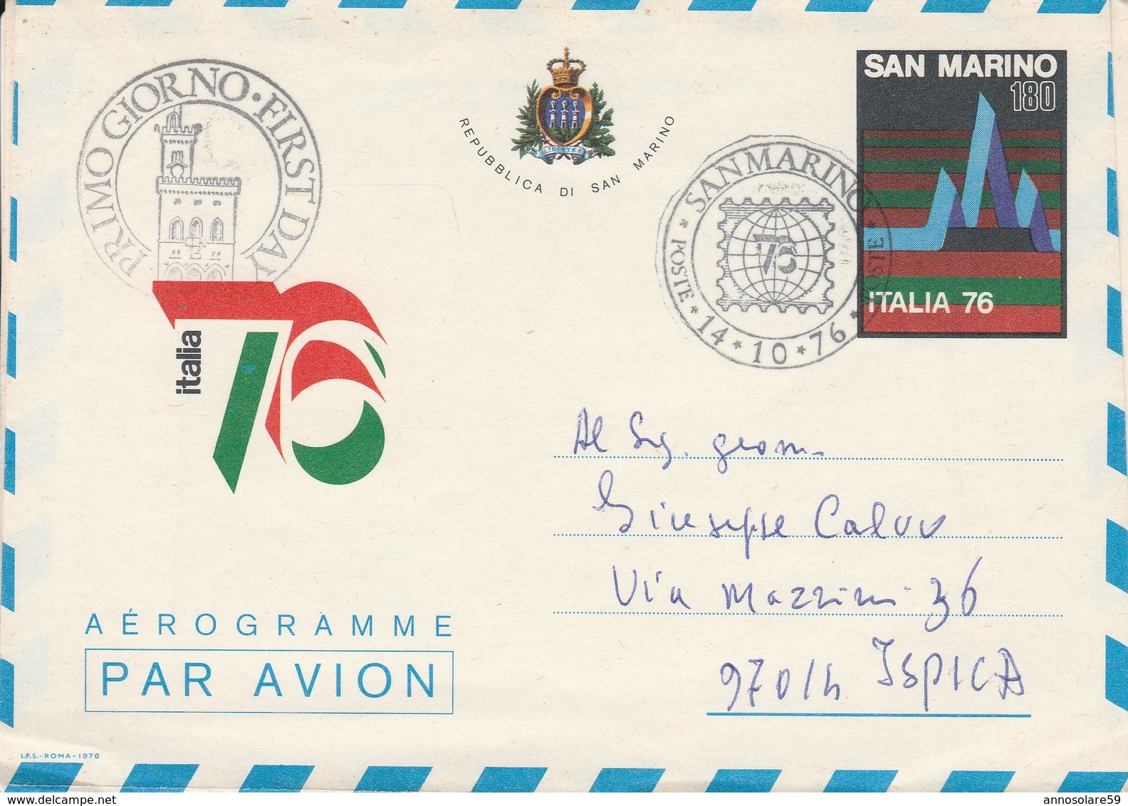 1976 REPUBBLICA SAN MARINO AEREOGRAMME ITALIA 76 - LEGGI - Covers