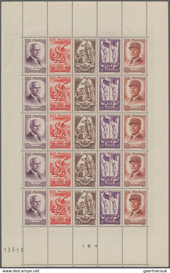 Frankreich: 1943/1949, Three Se-tenant Sheets: 1943 National Relief (Petain) Both Issues And 1949 St - Colecciones Completas