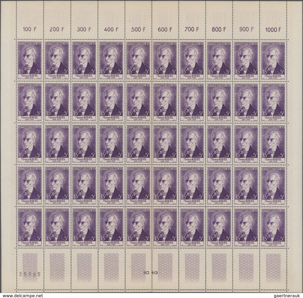 Frankreich: 1956, Famous Persons, 12fr.+3fr.-15fr.+5fr., Complete Set Of Six Values In (folded) Shee - Sammlungen