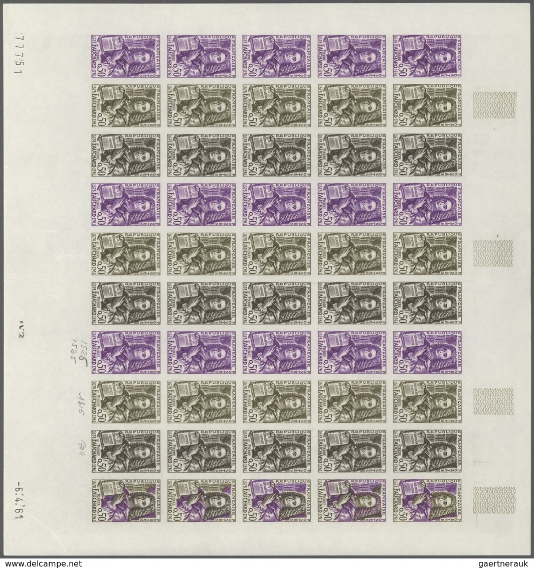 Frankreich: 1961/1979, France and area, IMPERFORATE COLOUR PROOFS, MNH assortment of 33 complete she