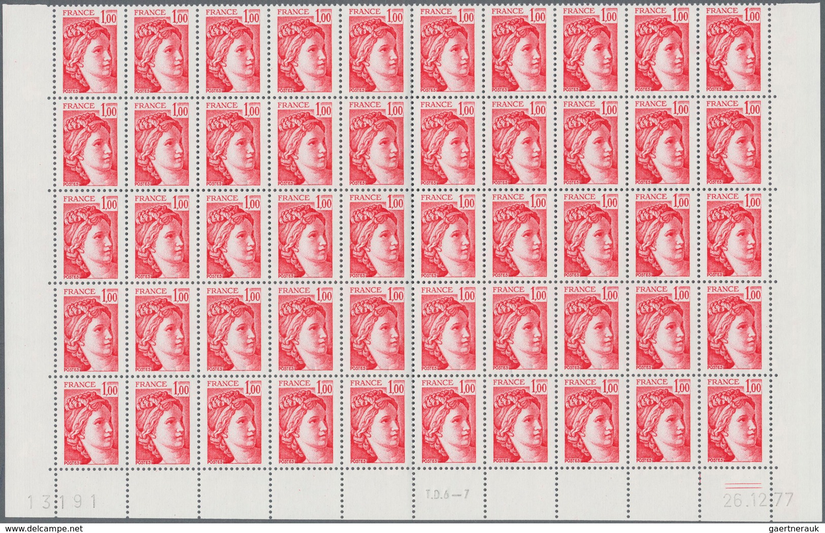 Frankreich: 1977, Definitives "Sabine De Gandon", MISSING PHOSPHOR (BRILLIANT GUM), 0.80fr. Bright G - Sammlungen