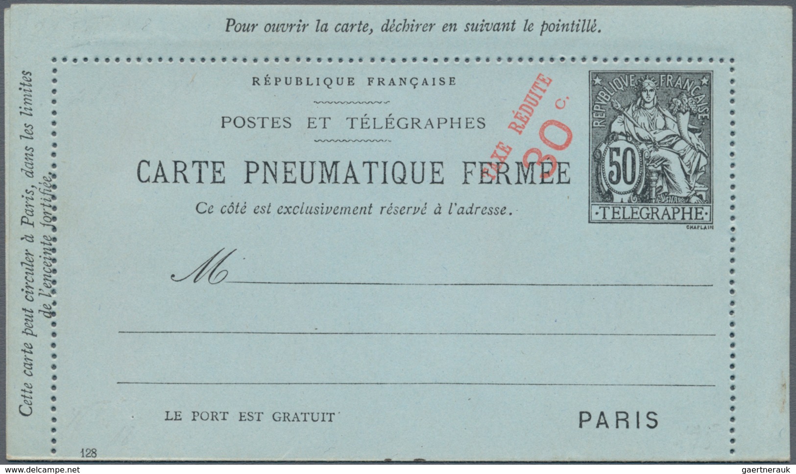 Frankreich - Ganzsachen: 1880/1929 Ca. 60 Unused And Used Postal Stationeries For The Pneumatic Tube - Andere & Zonder Classificatie