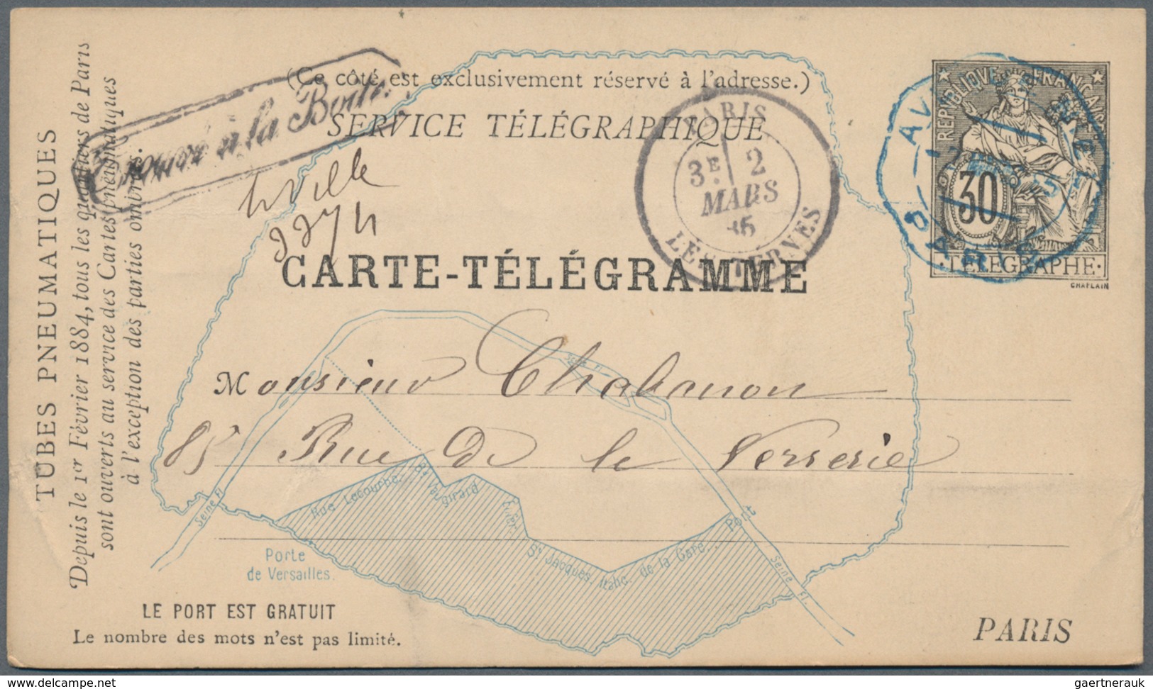 Frankreich - Ganzsachen: 1884/94, Accumulation Of Ca. 260 Postal Stationery Cards Used By Tube Mail - Otros & Sin Clasificación