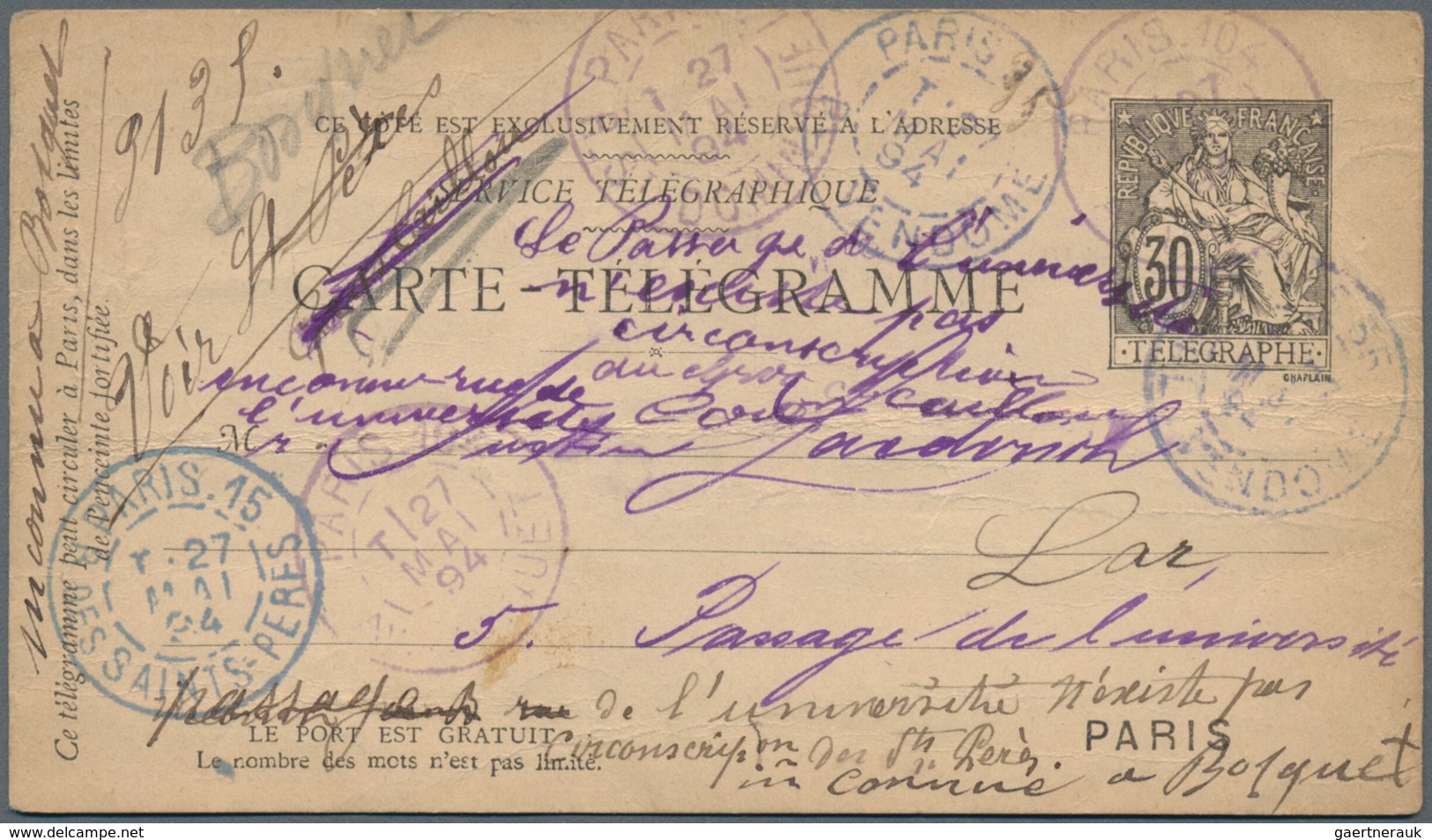 Frankreich - Ganzsachen: 1884/94, Accumulation Of Ca. 260 Postal Stationery Cards Used By Tube Mail - Sonstige & Ohne Zuordnung