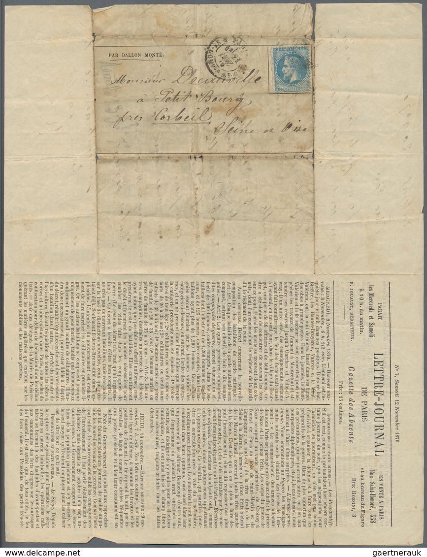 Frankreich - Ballonpost: 1870-71 BALLON MONTÉ: Correspondence Of 24 Letters And Postcards All From P - 1960-.... Cartas & Documentos