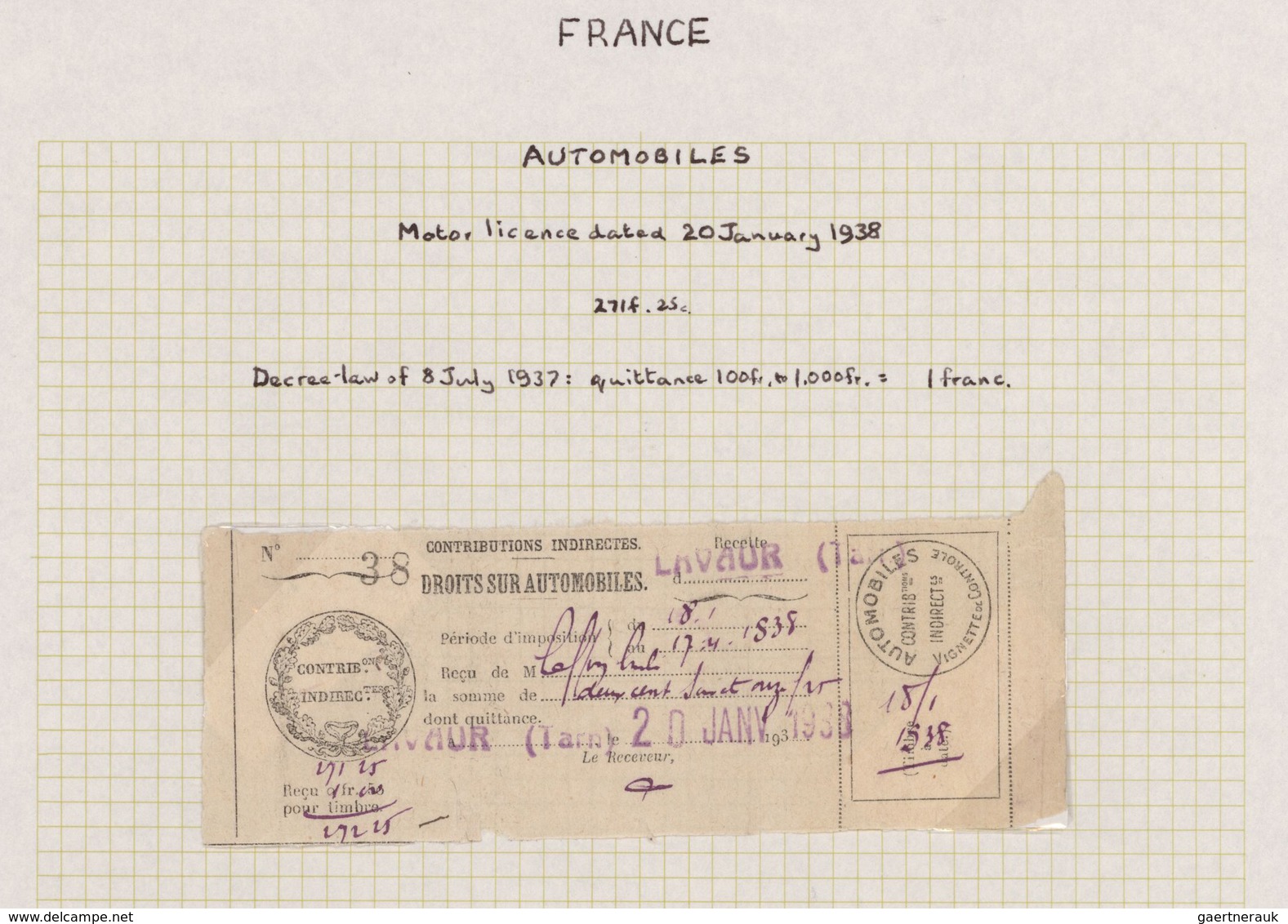 Frankreich - Besonderheiten: 1938/1996, Traffic Fines, Road Haulage Receipts, Motor Licences And Rel - Autres & Non Classés