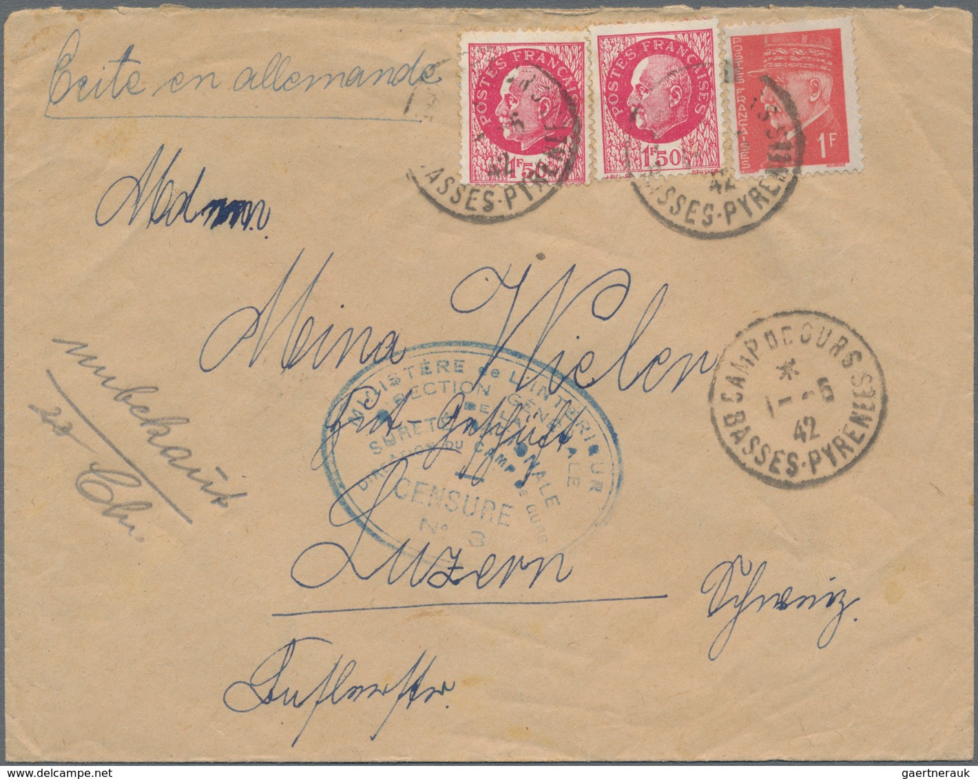 Frankreich - Besonderheiten: 1942, Five Letters From The Camp For Misplaced Persons In Gurs (Pyrenee - Otros & Sin Clasificación