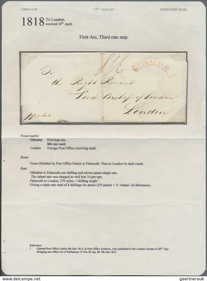 Gibraltar - Vorphila: 1818/1828: Group Of Six Stampless Letters, All Different Rates And Postmarks. - Gibraltar
