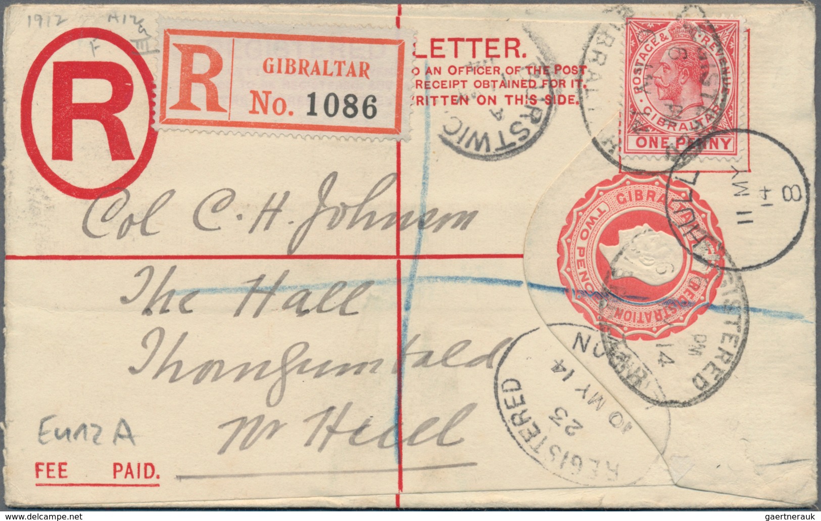 Gibraltar - Ganzsachen: 1886/1968 Album With Ca. 55 Used Postal Stationary, Incl. Registered Mail, P - Gibilterra