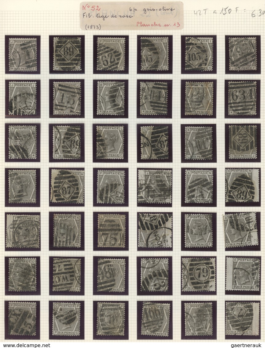 Großbritannien: 1874/1878, 6d. Grey Wm Spray, Assortment Of 135 Used Stamps: Plate 13 (84), Plate 15 - Autres & Non Classés