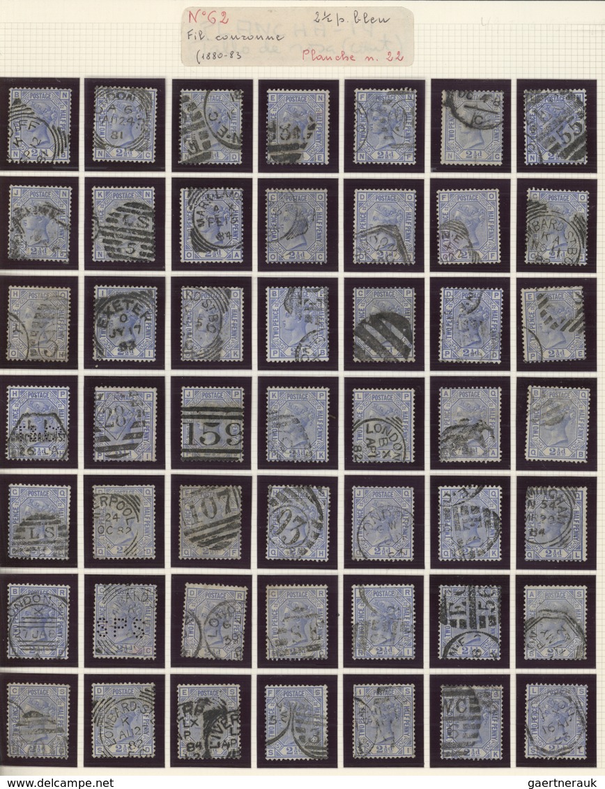 Großbritannien: 1881, 2½d. Blue Wm Crown, Assortment Of 379 Used Stamps: Plate 21 (70), Plate 22 (15 - Andere & Zonder Classificatie