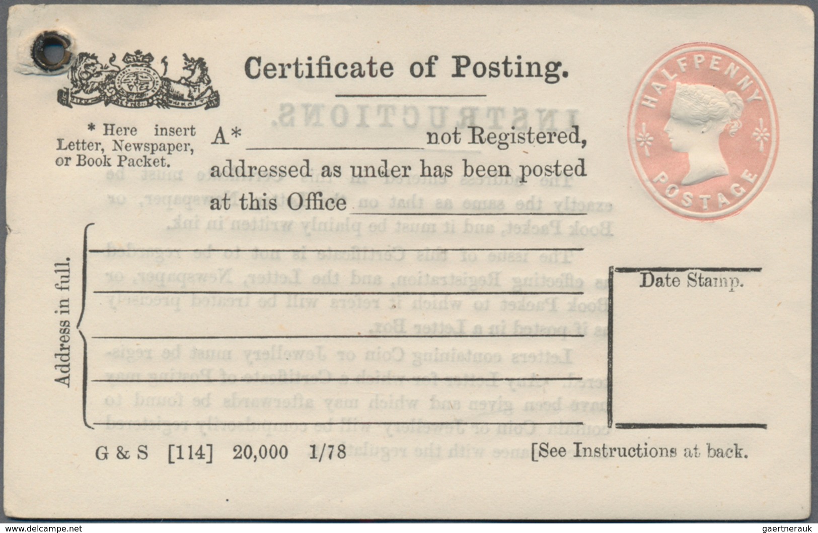 Großbritannien - Ganzsachen: 1878 "Certificate Of Posting" ½d., Printing Date "1/78", Group Of 28 Ca - 1840 Sobres & Cartas Mulready