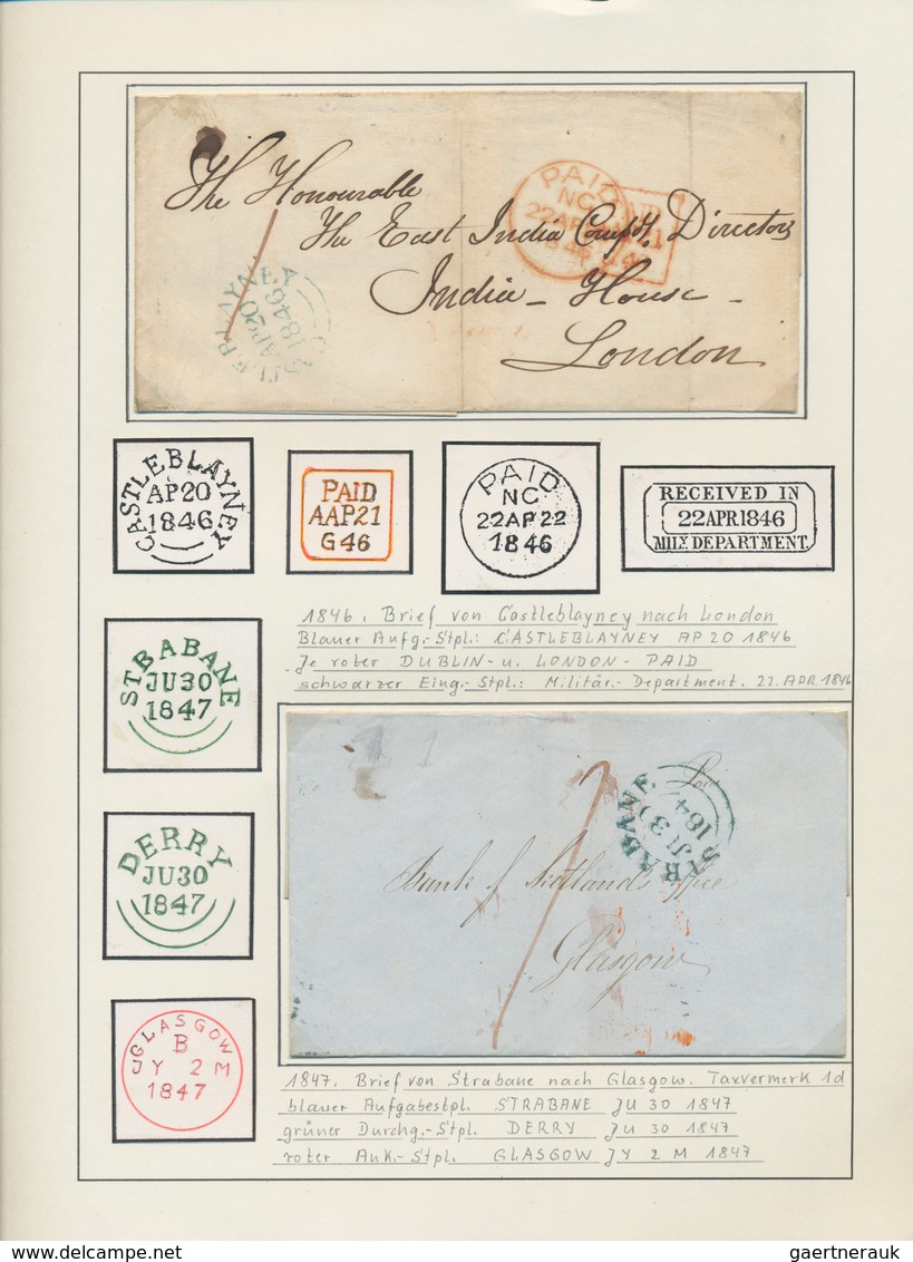 Irland: 1817/1910, British Period, Collection Of 39 Covers/cards (thereof 19 Stampless) And 32 Stamp - Lettres & Documents