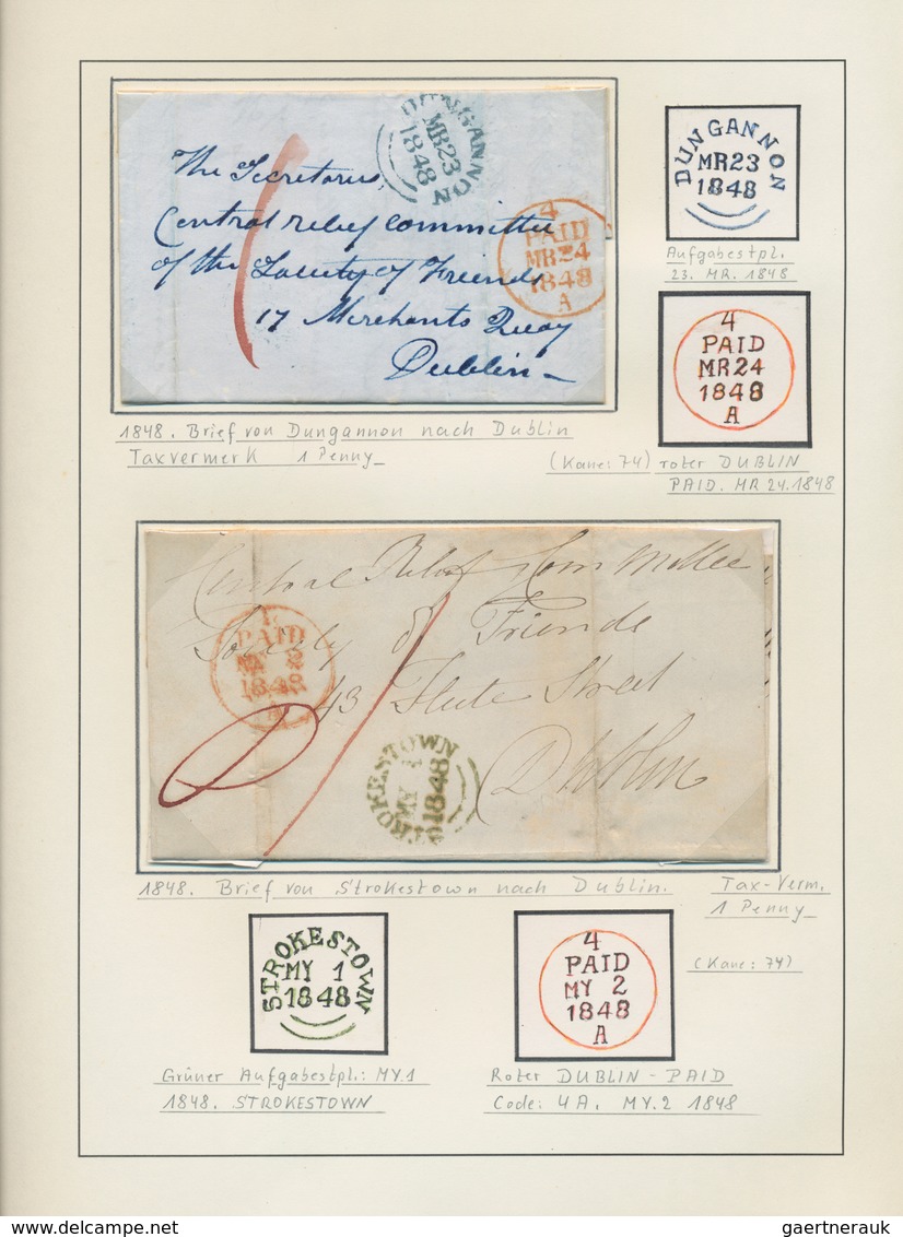 Irland: 1817/1910, British Period, Collection Of 39 Covers/cards (thereof 19 Stampless) And 32 Stamp - Briefe U. Dokumente