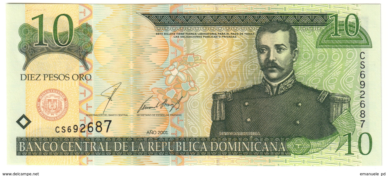 DOMINICAN REPUBLIC	10	PESOS	2001	P168	UNC			.CV. - Dominikanische Rep.