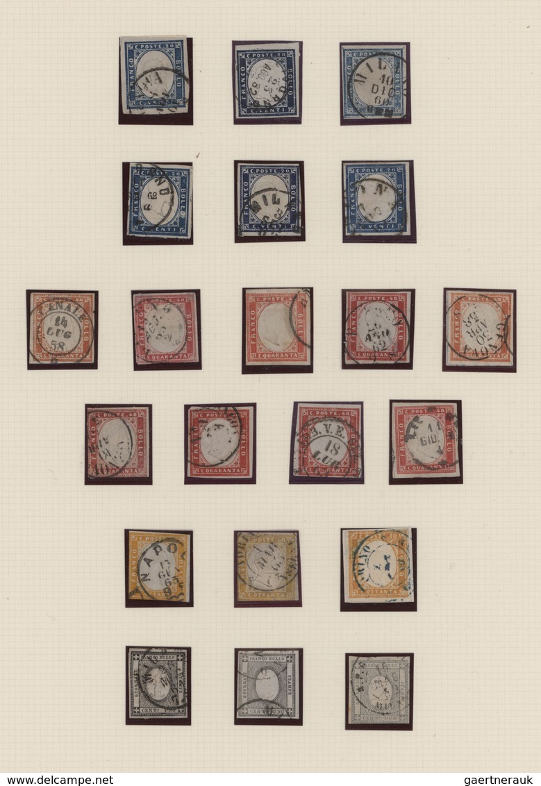 Italien - Altitalienische Staaten: Sardinien: 1851/1861, Used Collection Of 61 Stamps On Album Pages - Sardaigne