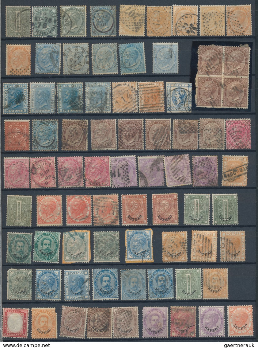 Italien: 1862/1883, Lot Of Issues 1862/77 Ex 1 C. - 2 Lire Including Some Interesting Postmarks, Dif - Lotti E Collezioni