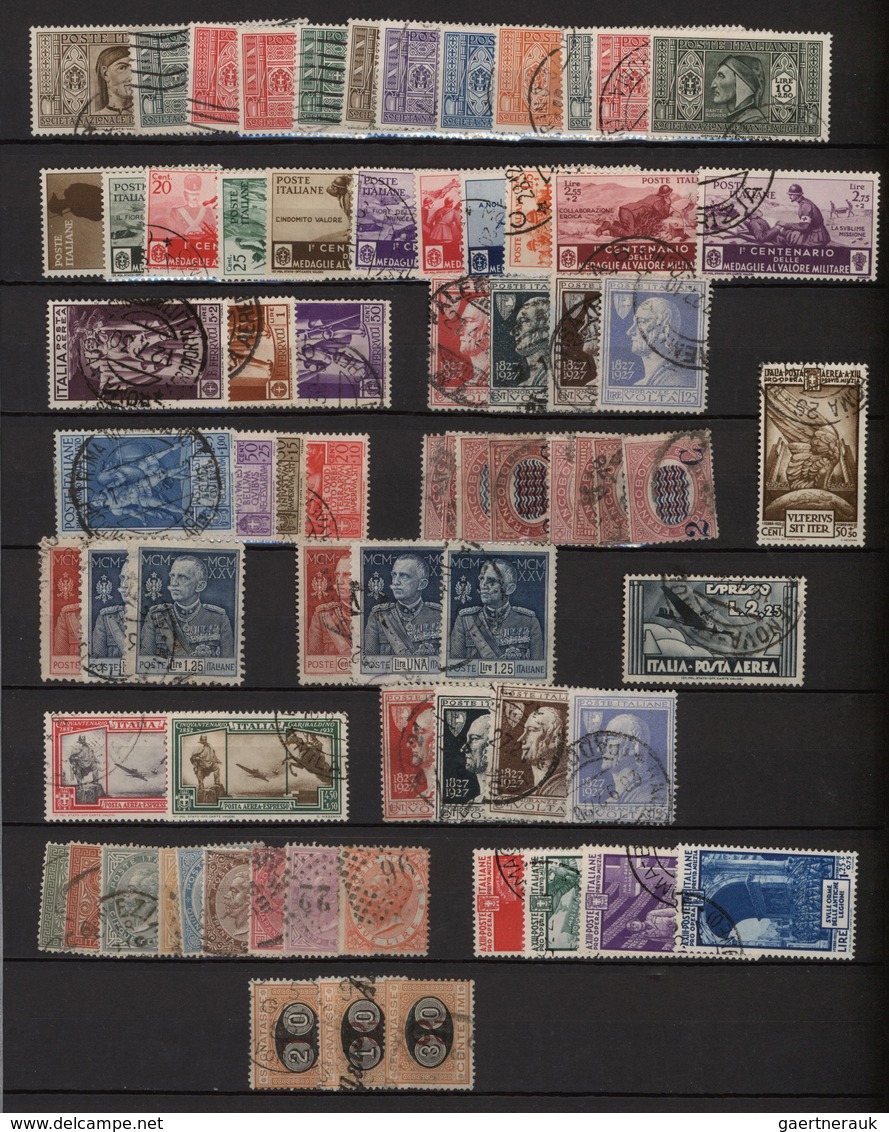 Italien: 1863/1941, Used Assortment Of Apparently Only Complete Issues Incl. Better Sets Like Sass. - Verzamelingen