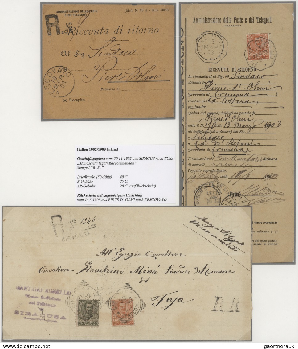 Italien: 1865/1964, AVIS DE RECEPTION, Specialised Collection Of Apprx. 67 Entires (covers/cards/for - Lotti E Collezioni