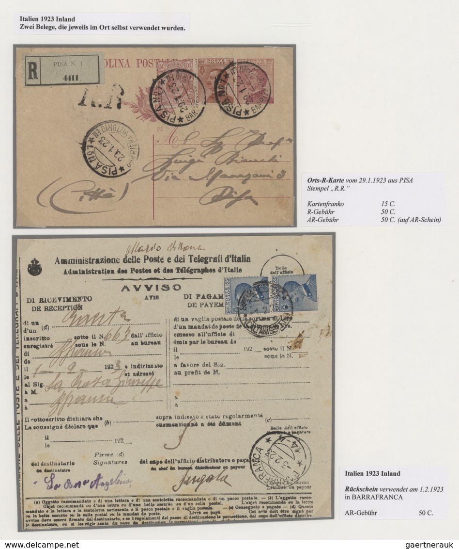 Italien: 1865/1964, AVIS DE RECEPTION, Specialised Collection Of Apprx. 67 Entires (covers/cards/for - Lotti E Collezioni