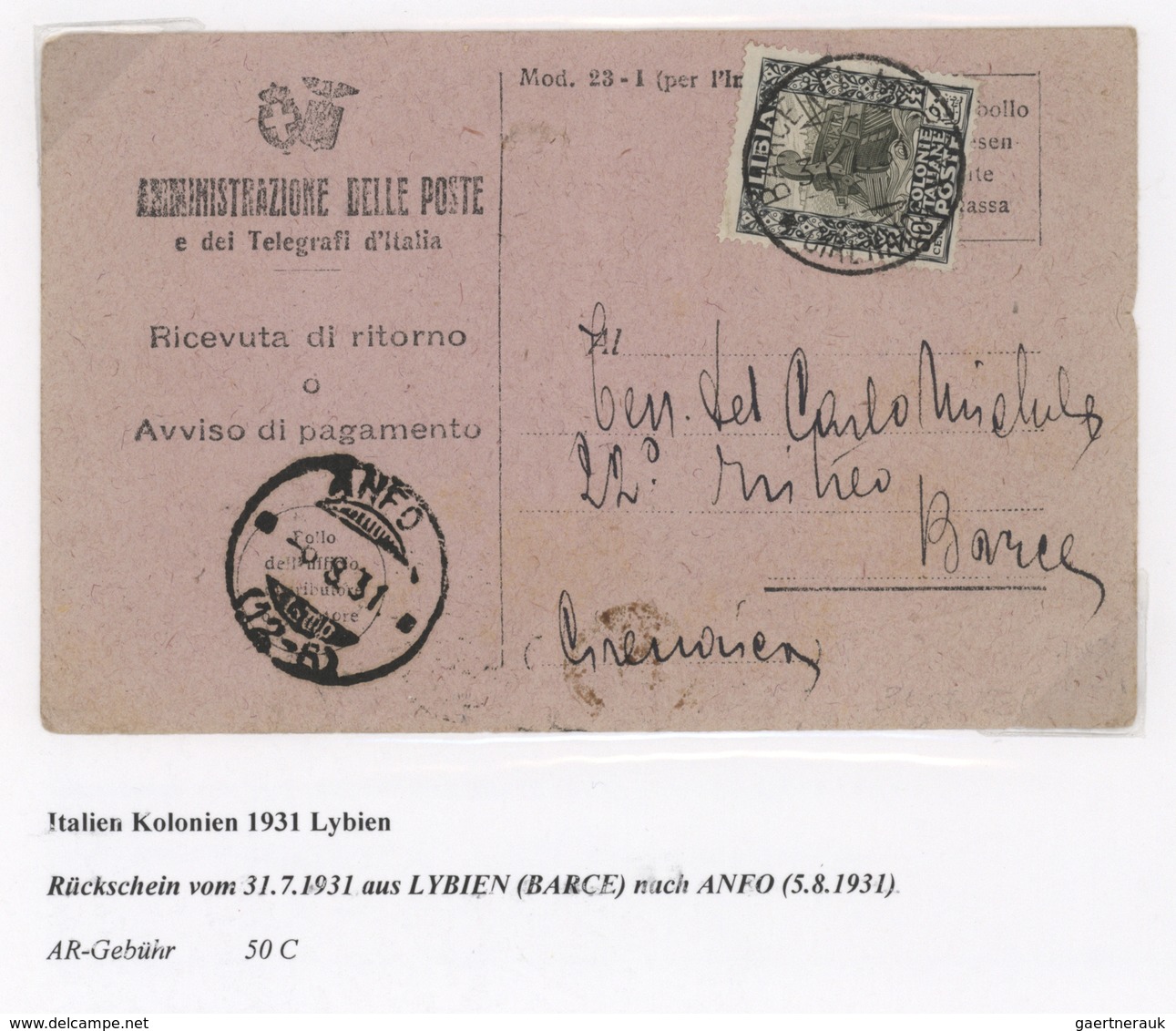 Italien: 1865/1964, AVIS DE RECEPTION, specialised collection of apprx. 67 entires (covers/cards/for