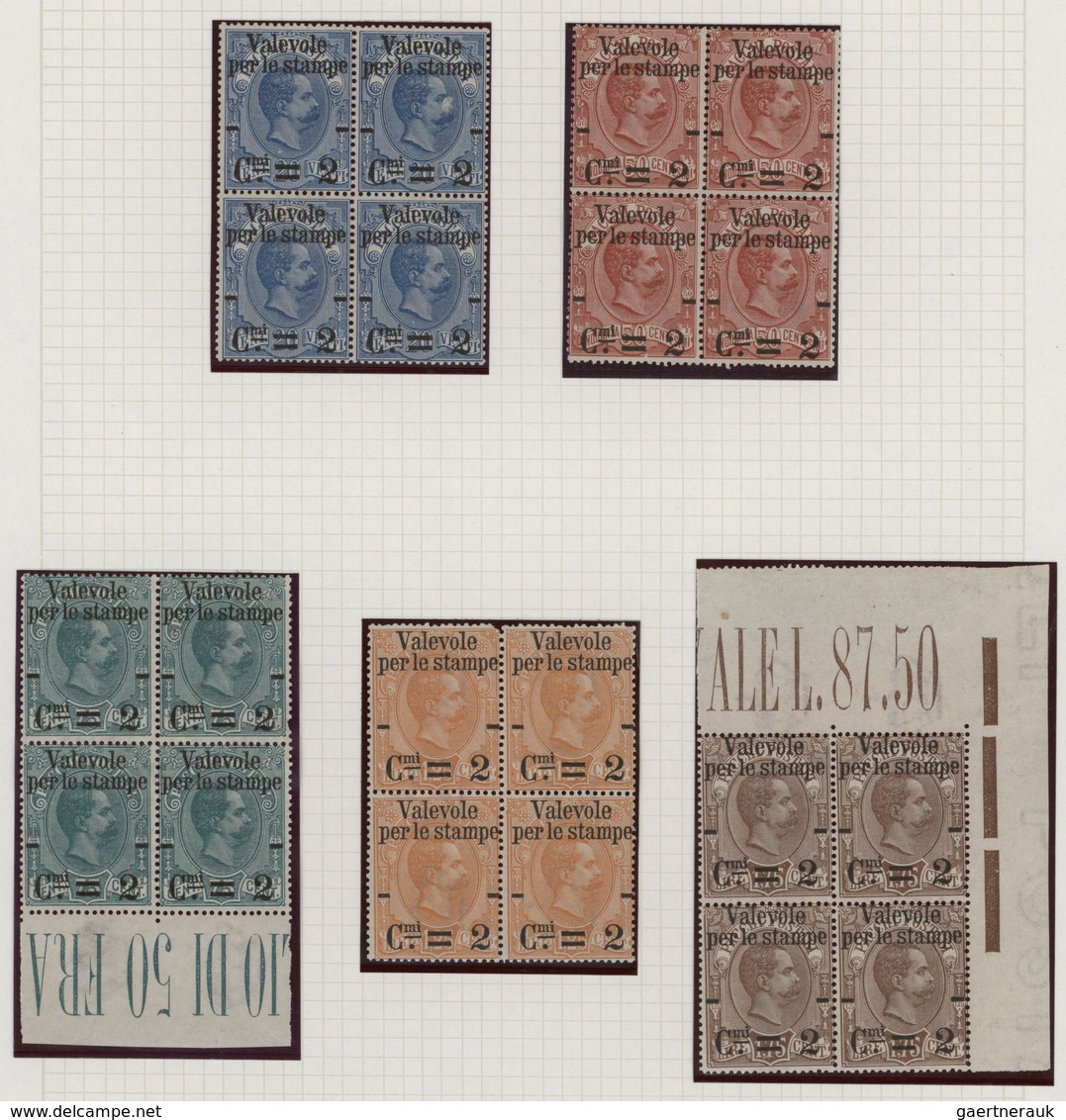 Italien: 1890, Revaluation Overprints On Parcel Stamps, 2c. On 20c. To 2c. On 1.75l., Five Values As - Verzamelingen