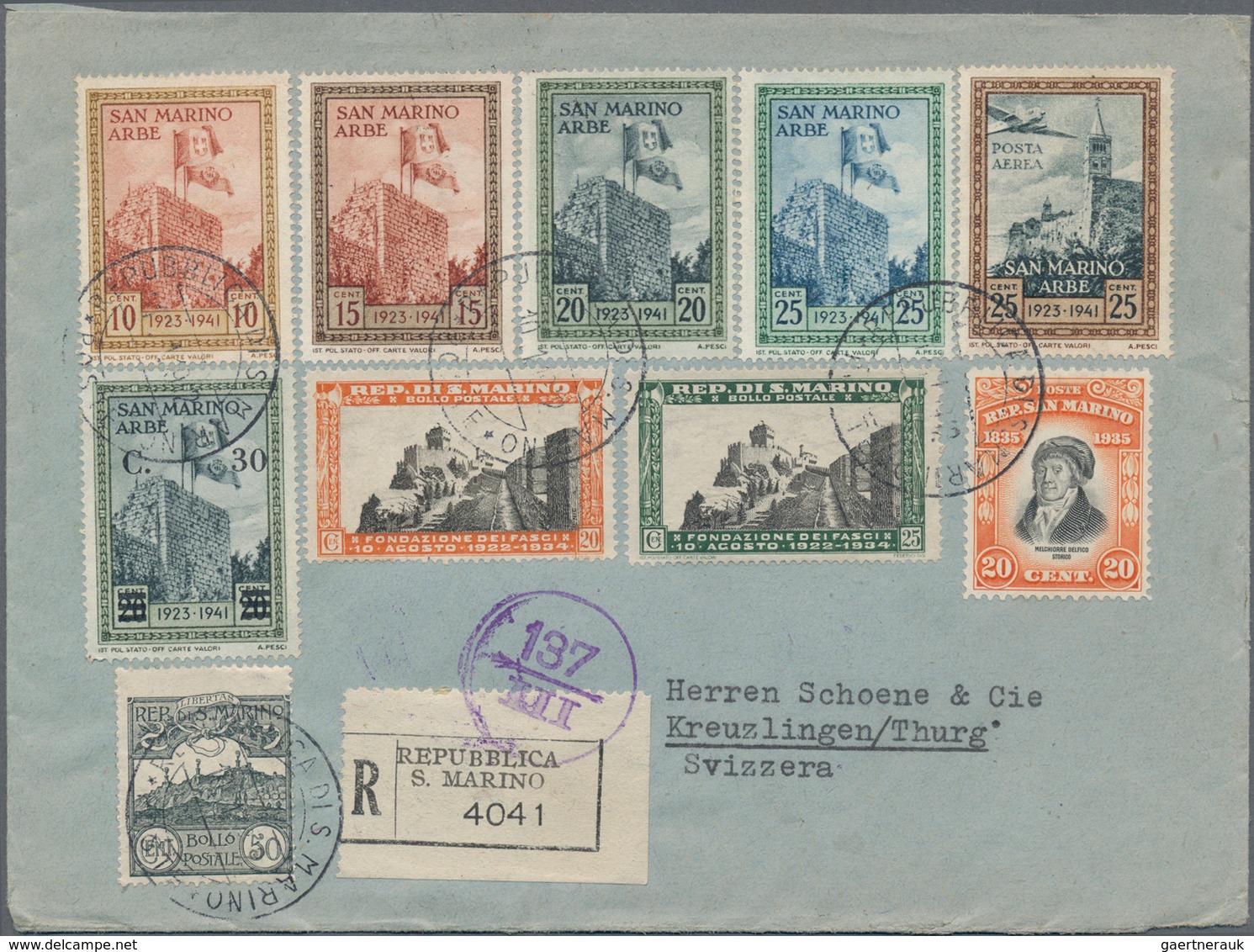 Italien: 1915/1999, Italy+area, Lot Of 32 Covers/cards, Incl. Comemercial Mail, San Marino, Vatica, - Verzamelingen