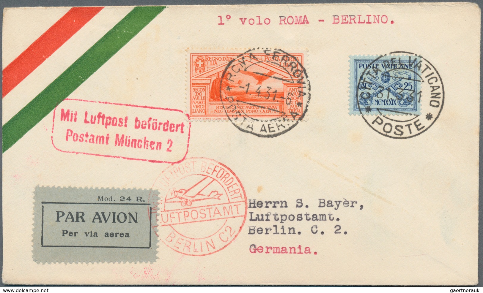 Italien: 1927/1940, AIRMAIL, lot of eight flight covers/cards, mainly first/special flights: 1.2.192