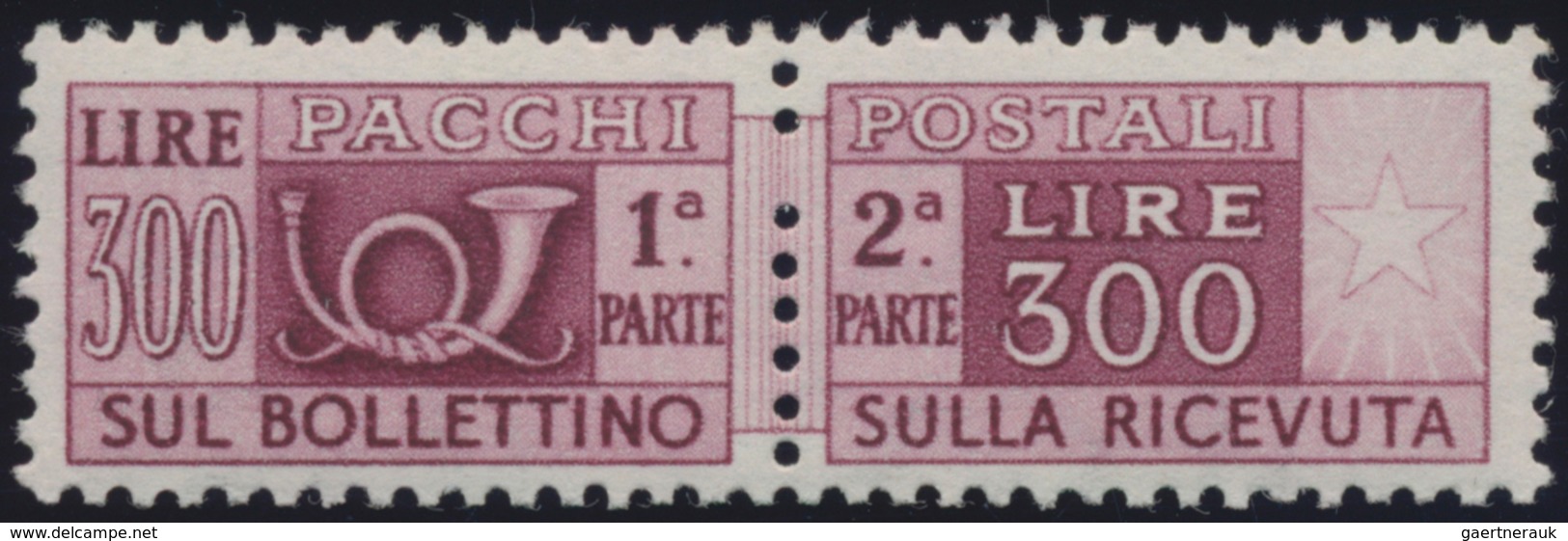 Italien - Paketmarken: 1946/1952, Posthorn/Cypher, Wm Winged Wheel, 5lire-300lire, MNH Set Of Ten Pa - Paquetes Postales