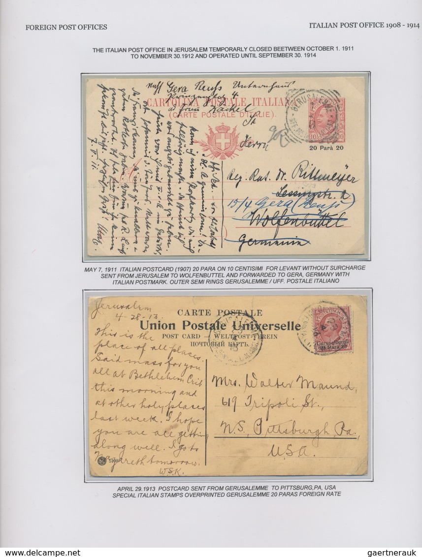 Italienische Post In Der Levante: 1908/1914, Exhibit On Five Album Pages, Comprising Seven Covers/ca - Emisiones Generales