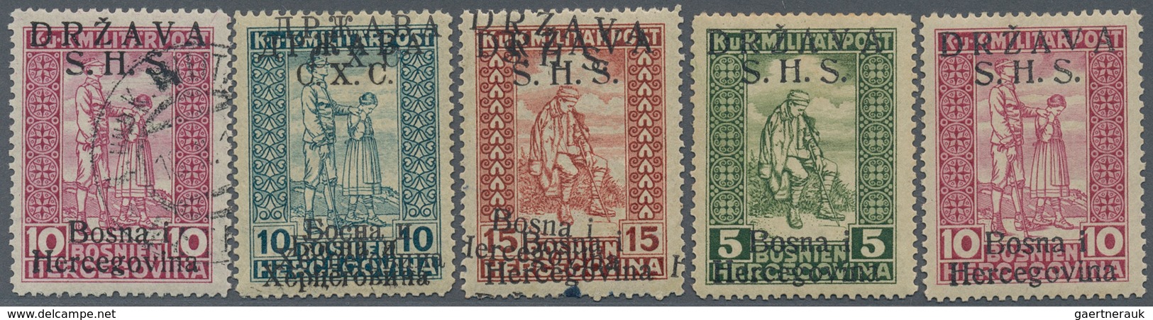 Jugoslawien: 1918, 13 Dec+28 Dec, Overprints On Bosnia, Specialised Assortment Of 24 Stamps, Incl. M - Cartas & Documentos