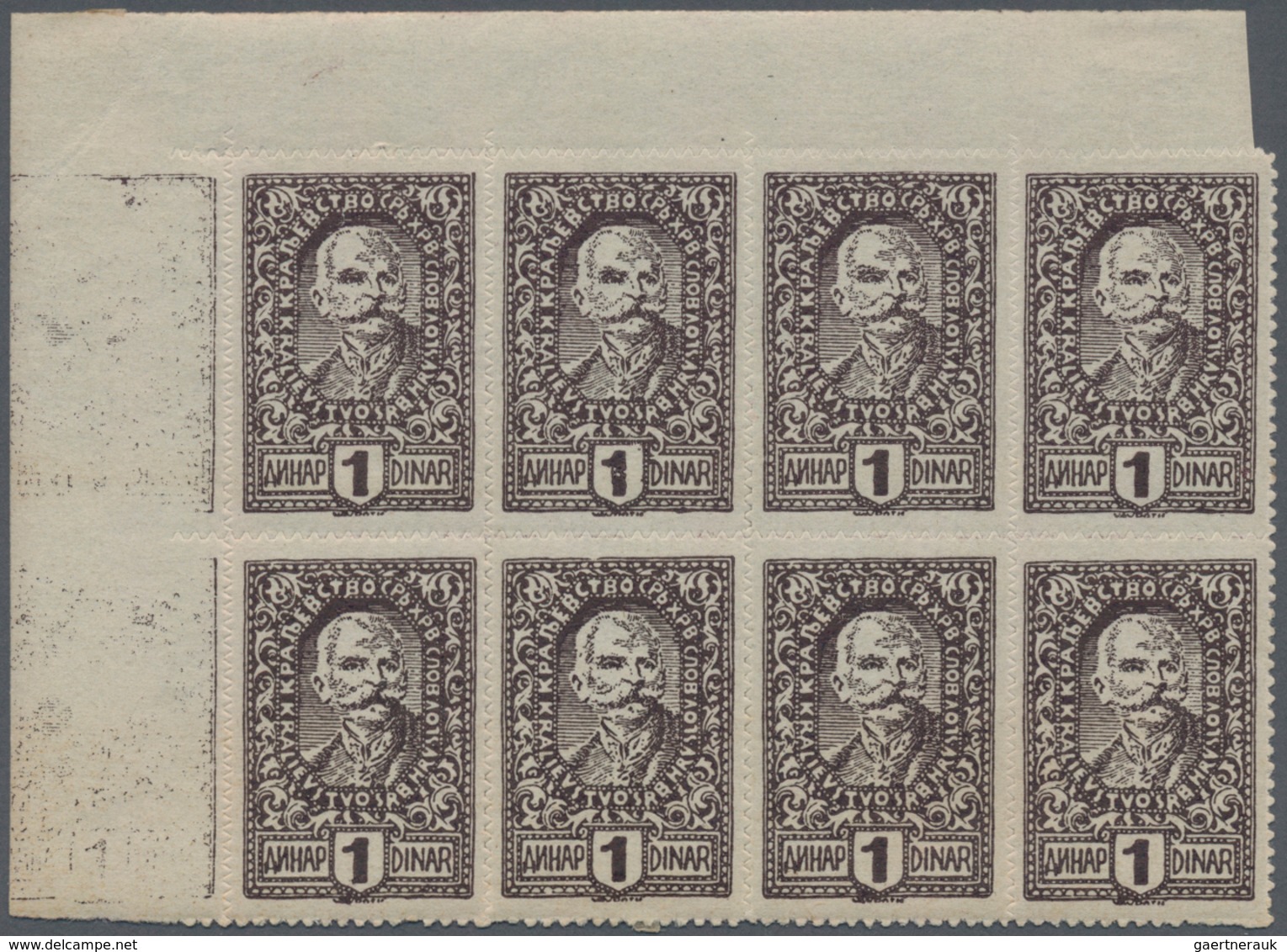 Jugoslawien: 1920. "Chainbreakers" Varieties. Four stock card with various degrees of OFFSETS of the