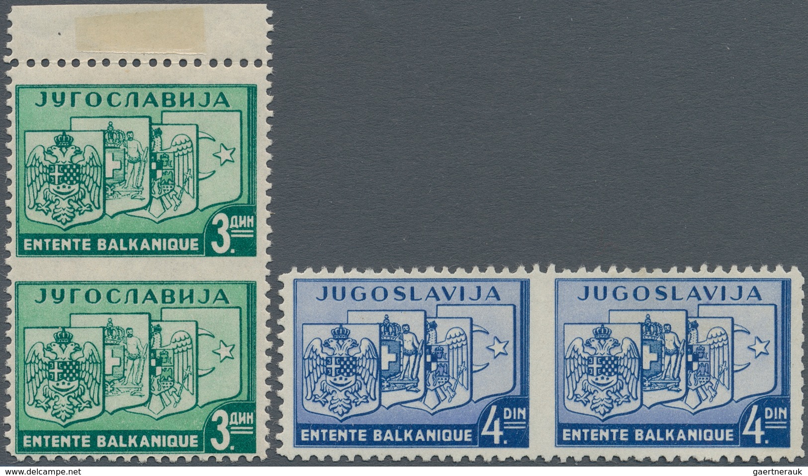 Jugoslawien: 1937, Balkan Entente, Specialised Assortment Of 27 Stamps, Showing Imperf. Set, Both Pa - Brieven En Documenten