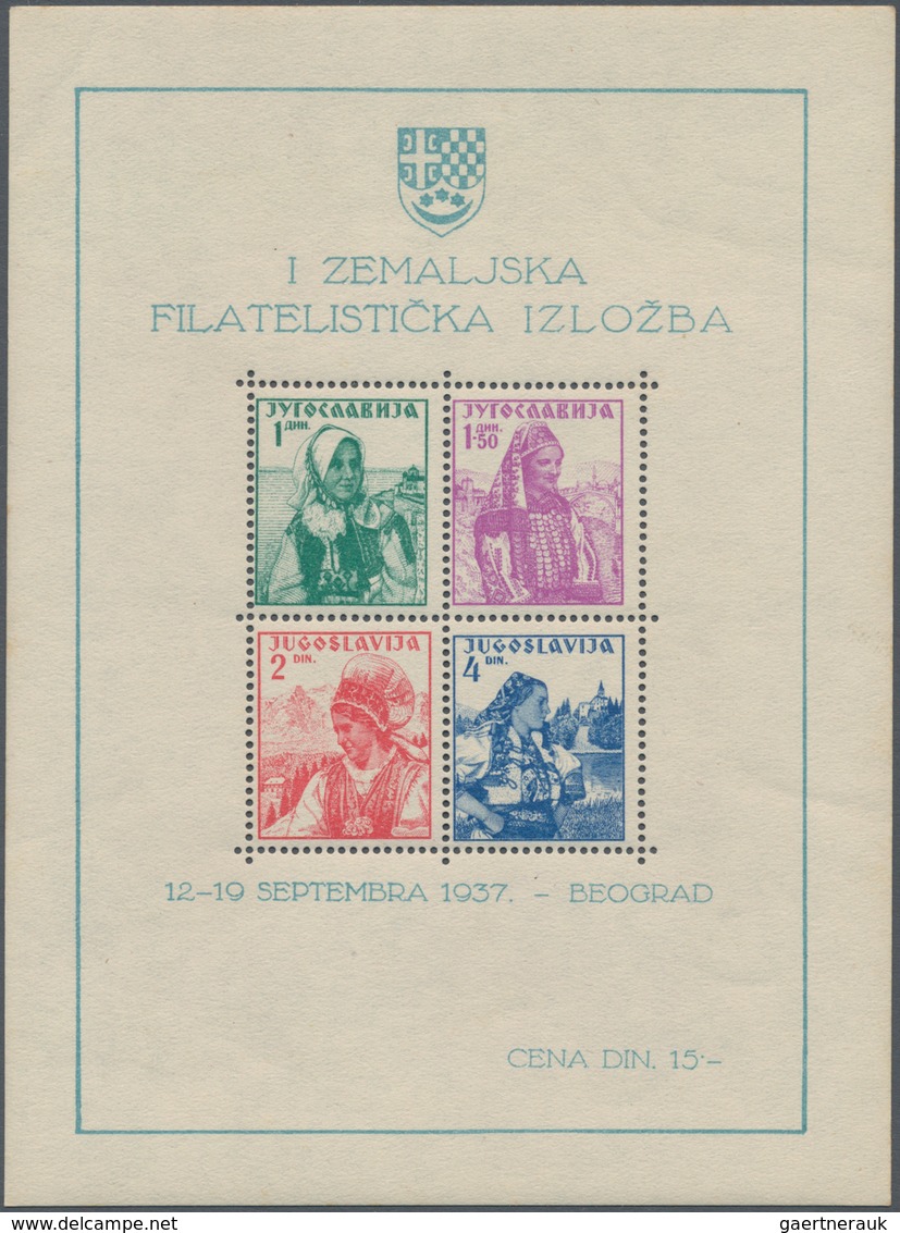 Jugoslawien: 1937/1943, Lot Of Souvenir Sheets: 1937 Stamp Exhibtion (17) And 1943 25th Anniversary - Lettres & Documents