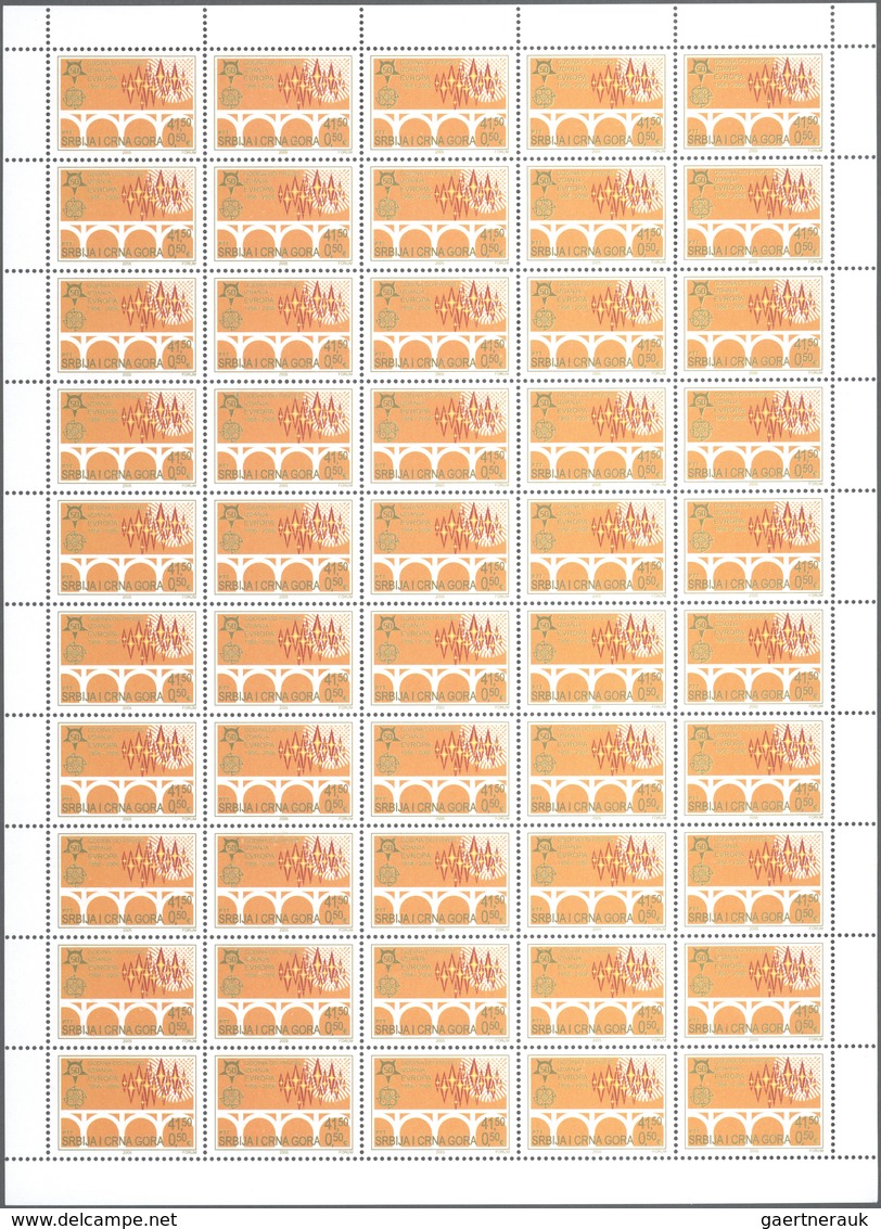 Jugoslawien: 2006, "50 Jahre Europamarken". Lot Von 1.000 Sätzen In Bogen Und 1.000 Blockgarnituren - Lettres & Documents