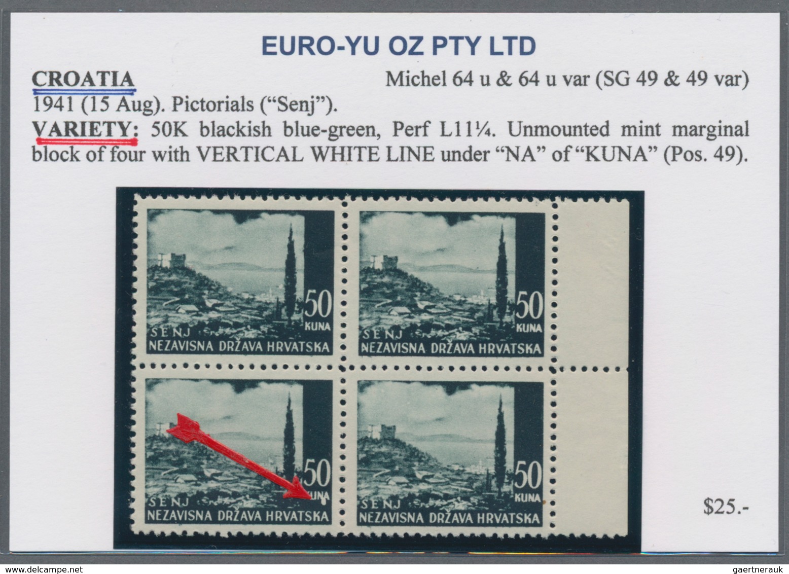 Kroatien: 1941/1942, Definitives "Pictorials", 50k. Blackish Green "Senj", Specialised Assortment Of - Kroatië