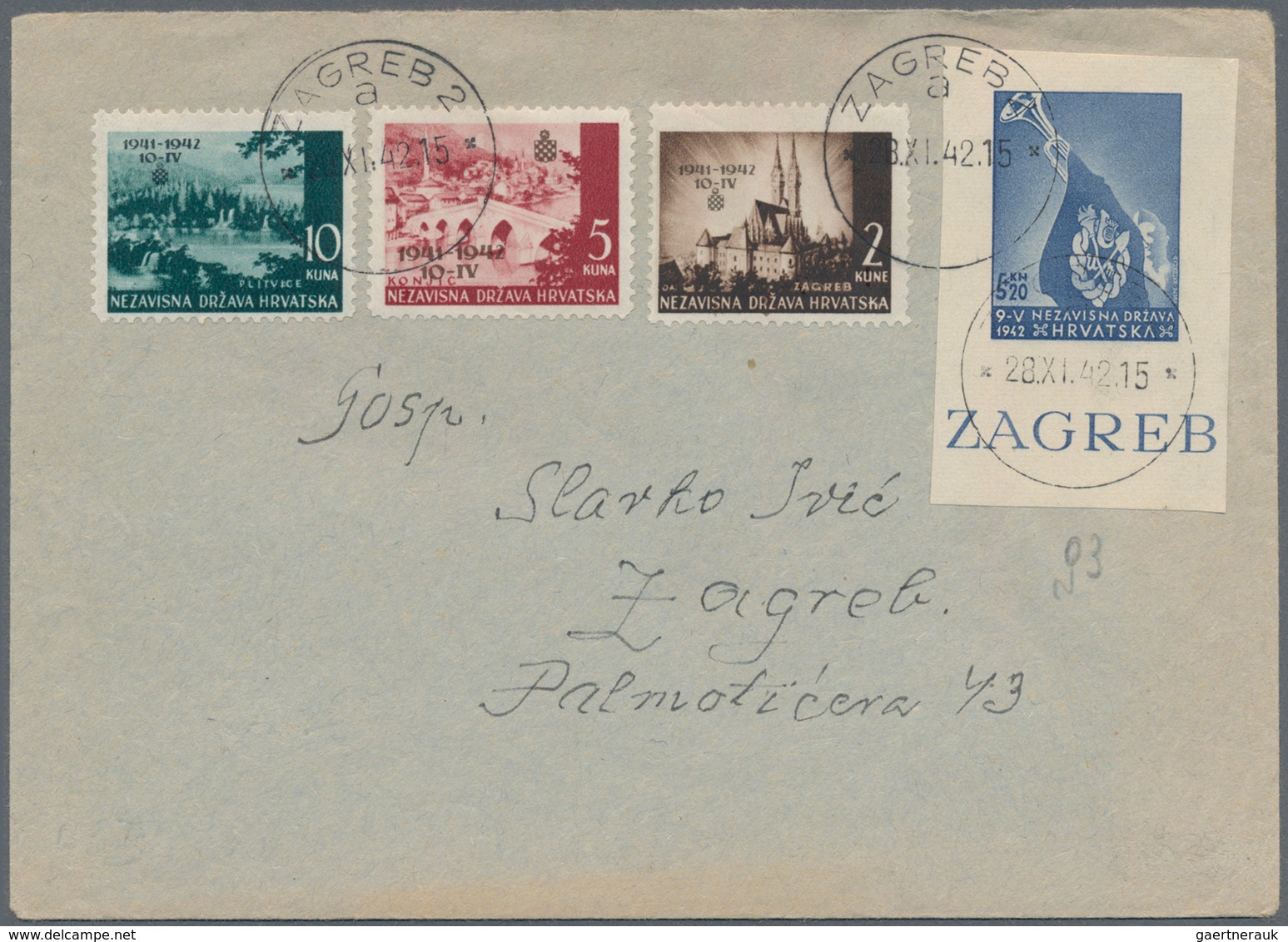 Kroatien: 1941/1943, assortment of 22 (mainly commercial) covers/cards incl. used stationeries, incl