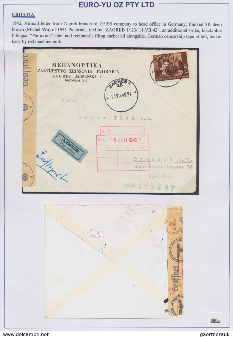 Kroatien: 1941/1945, collection of 48 entires on written up album pages, mainly commercial mail incl