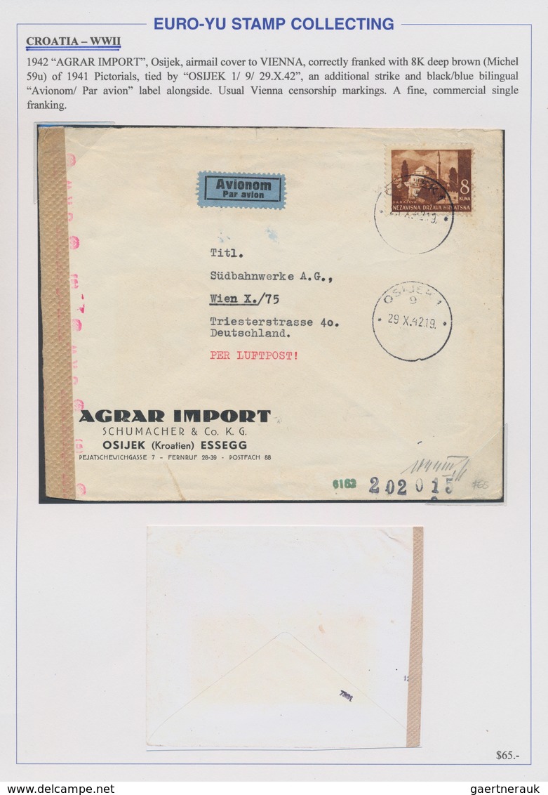 Kroatien: 1941/1945, collection of 48 entires on written up album pages, mainly commercial mail incl