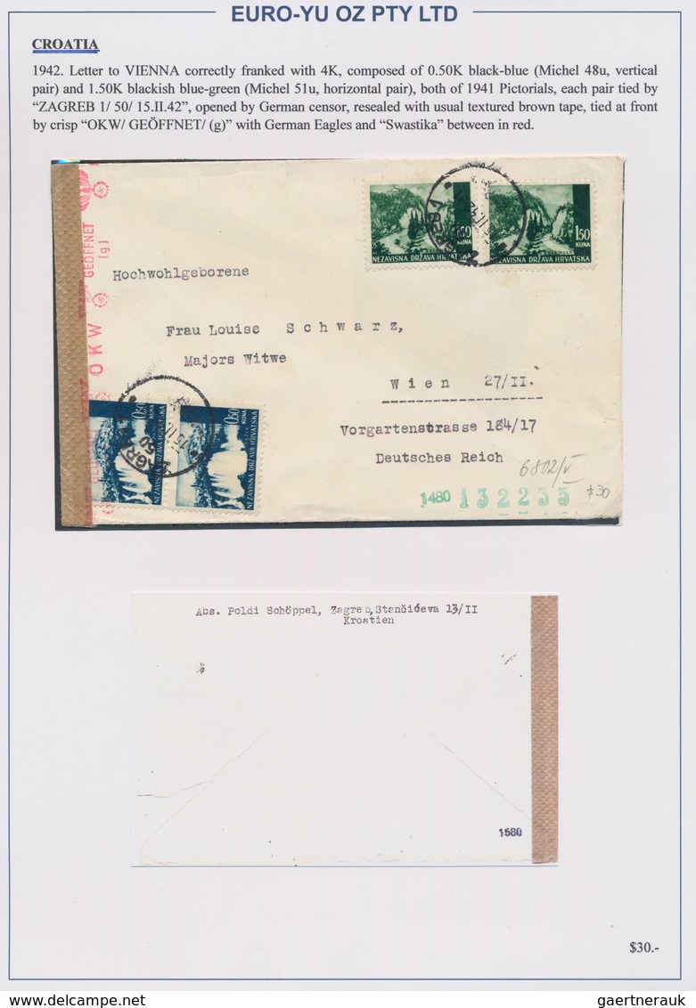 Kroatien: 1941/1945, collection of 48 entires on written up album pages, mainly commercial mail incl