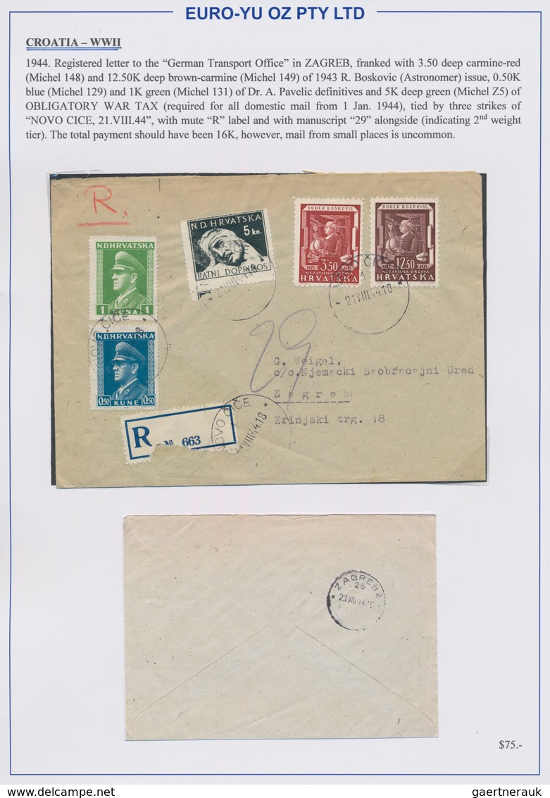 Kroatien: 1941/1945, collection of 48 entires on written up album pages, mainly commercial mail incl