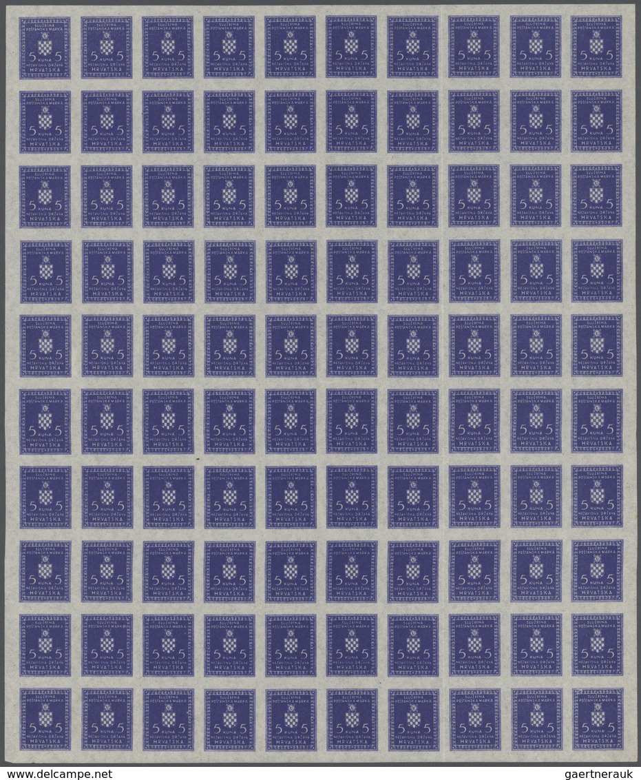 Kroatien - Dienstmarken: 1942/1944, Coat Of Arms, U/m Lot Of 579 IMPERFORATE Stamps Within Large Mul - Kroatië