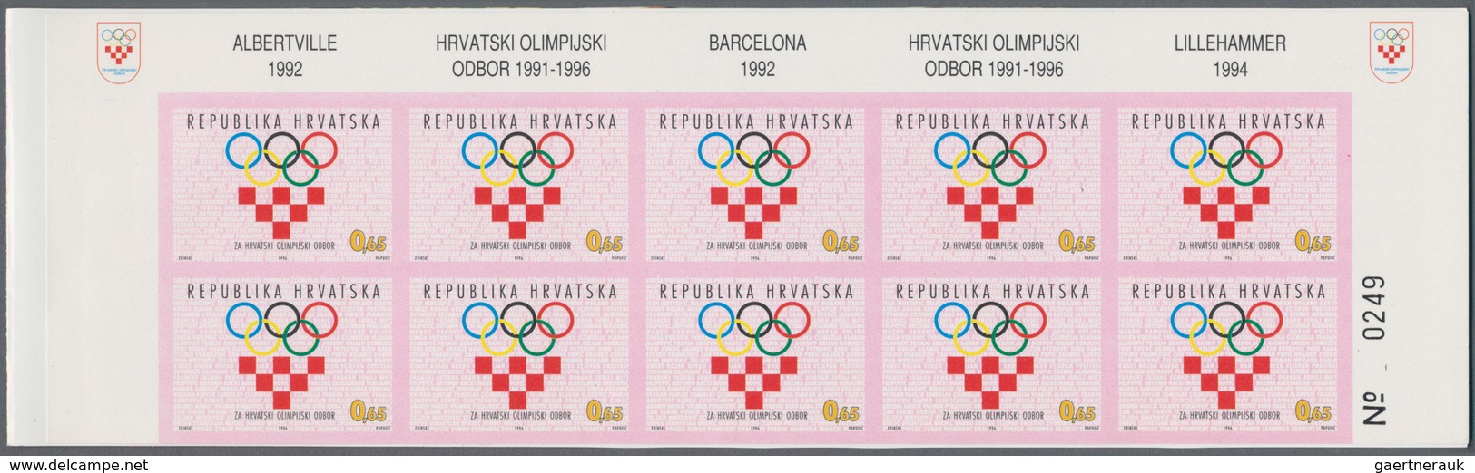 Kroatien - Zwangszuschlagsmarken: 1996, National Olympic Committee, Booklet With Pane Of Ten IMPERFO - Kroatië