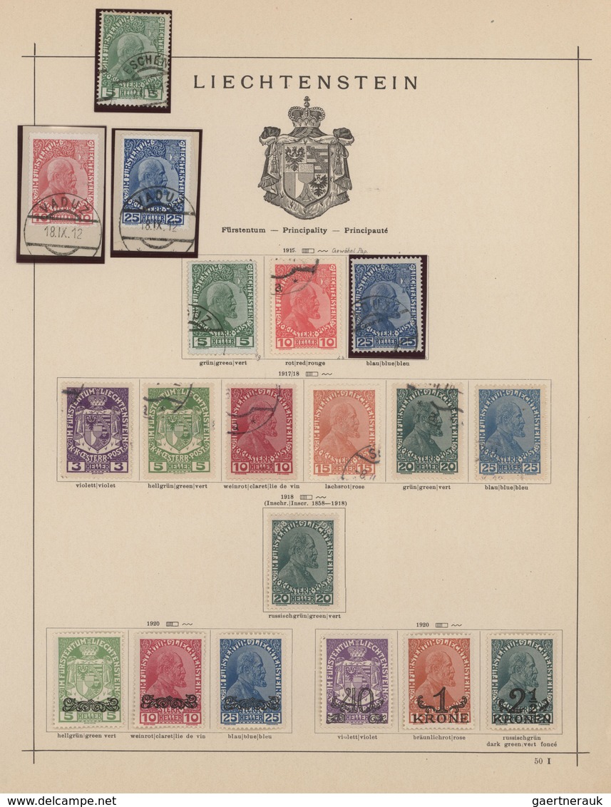 Liechtenstein: 1912/1970, Saubere, Meist Gestempelte Sammlung Auf Alten Schaubek-Vordrucken, Ab Der - Collections