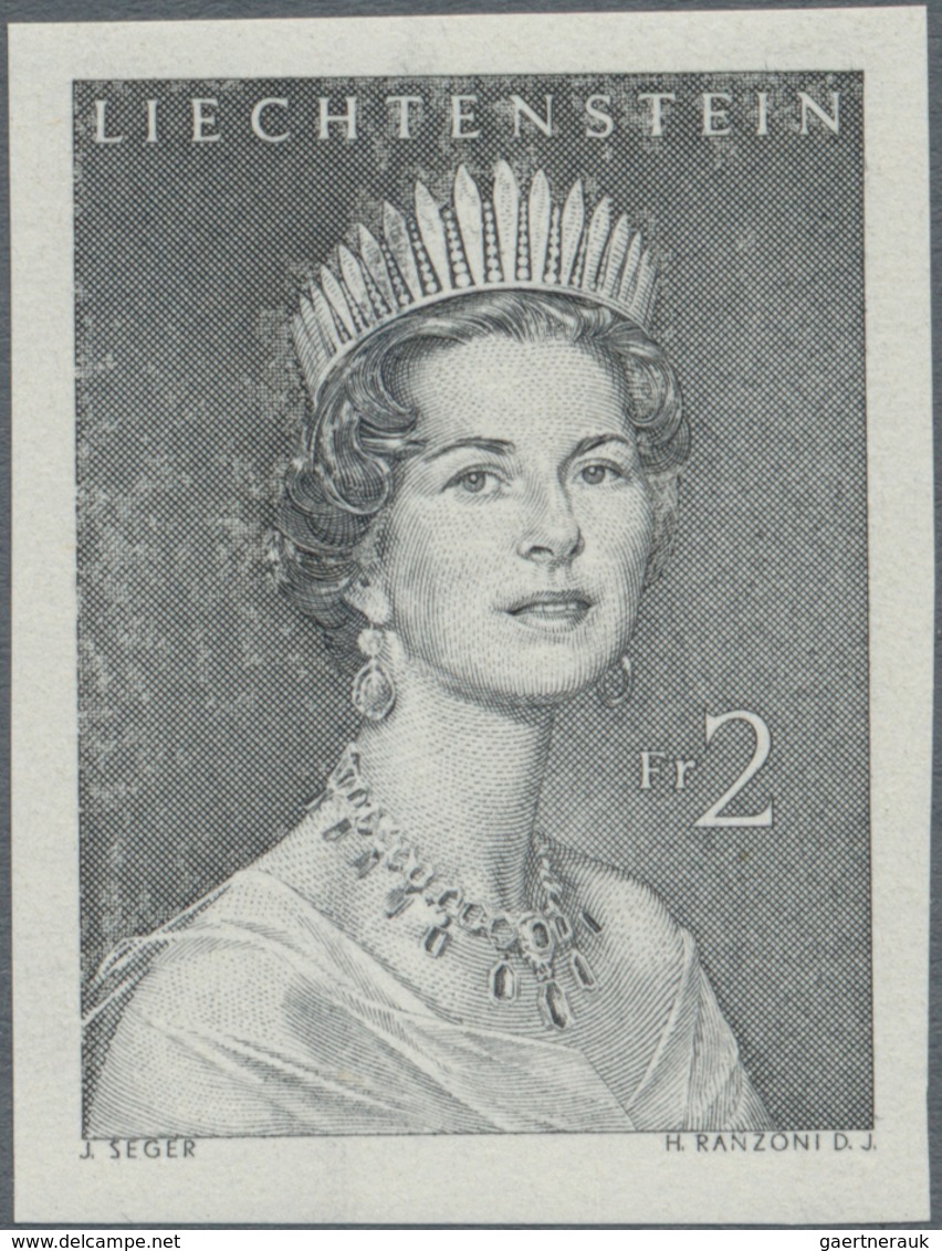 Liechtenstein: 1960, 2 Fr. Fürstin Gina, Ungezähnter Probedruck Grauschwarz, 12 Exemplare Postfrisch - Lotes/Colecciones